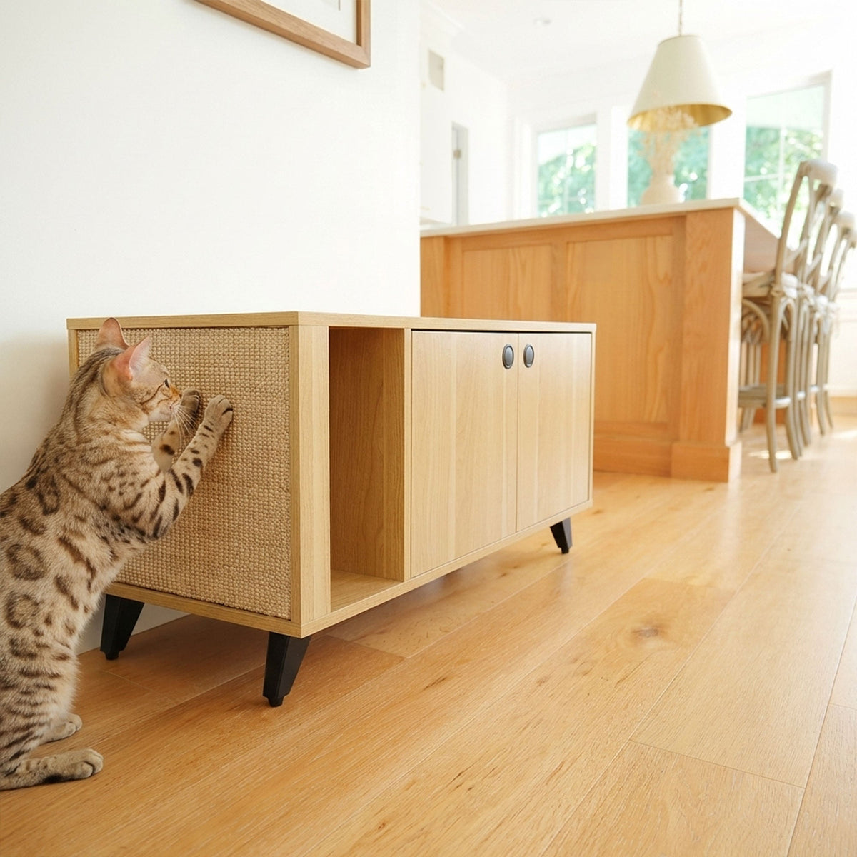 猫トイレ隠し家具 キャビネット (収納スペース付き 爪とぎ付き) Shae